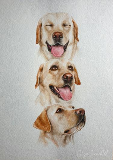 Labrador, beloved Labrador - Original watercolor painting. Joyful kind dog, Pet portrait. Gift Idea, Cute  Home Decor thumb