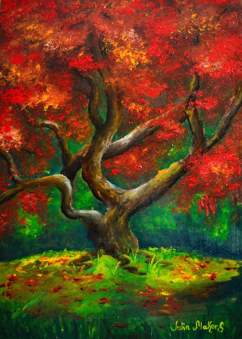 Original Impressionism Tree Painting by julia makors