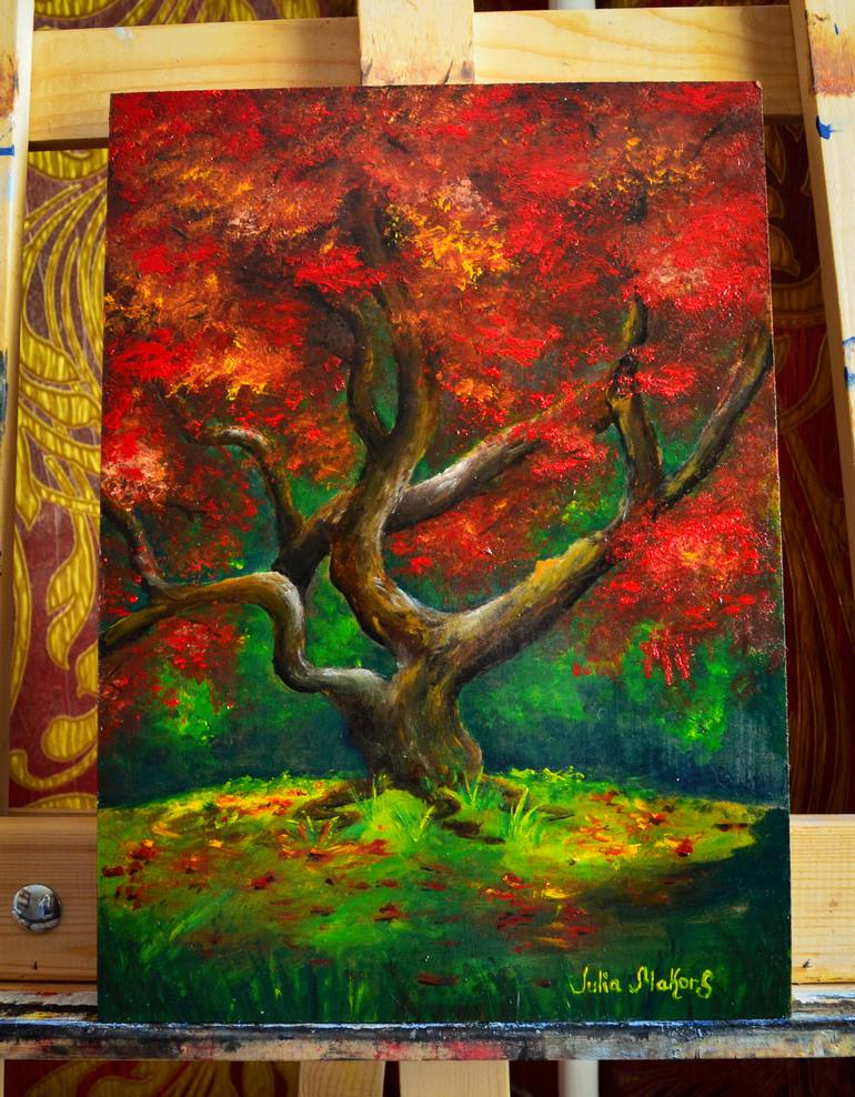 Original Impressionism Tree Painting by julia makors