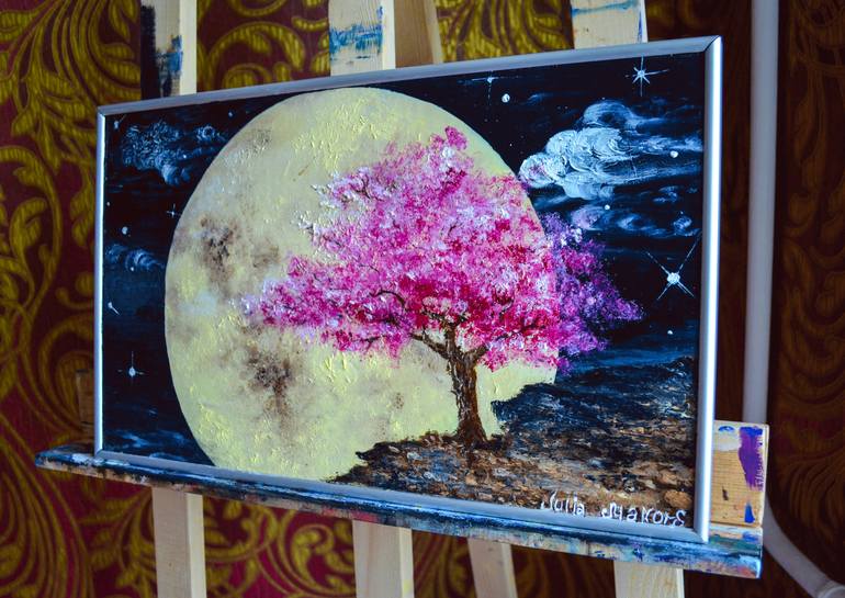 Original Impressionism Outer Space Painting by julia makors