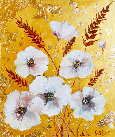 Floral Magic Original Painting Acrylic Oil Gold Petal Painting By Julia Makors Saatchi Art