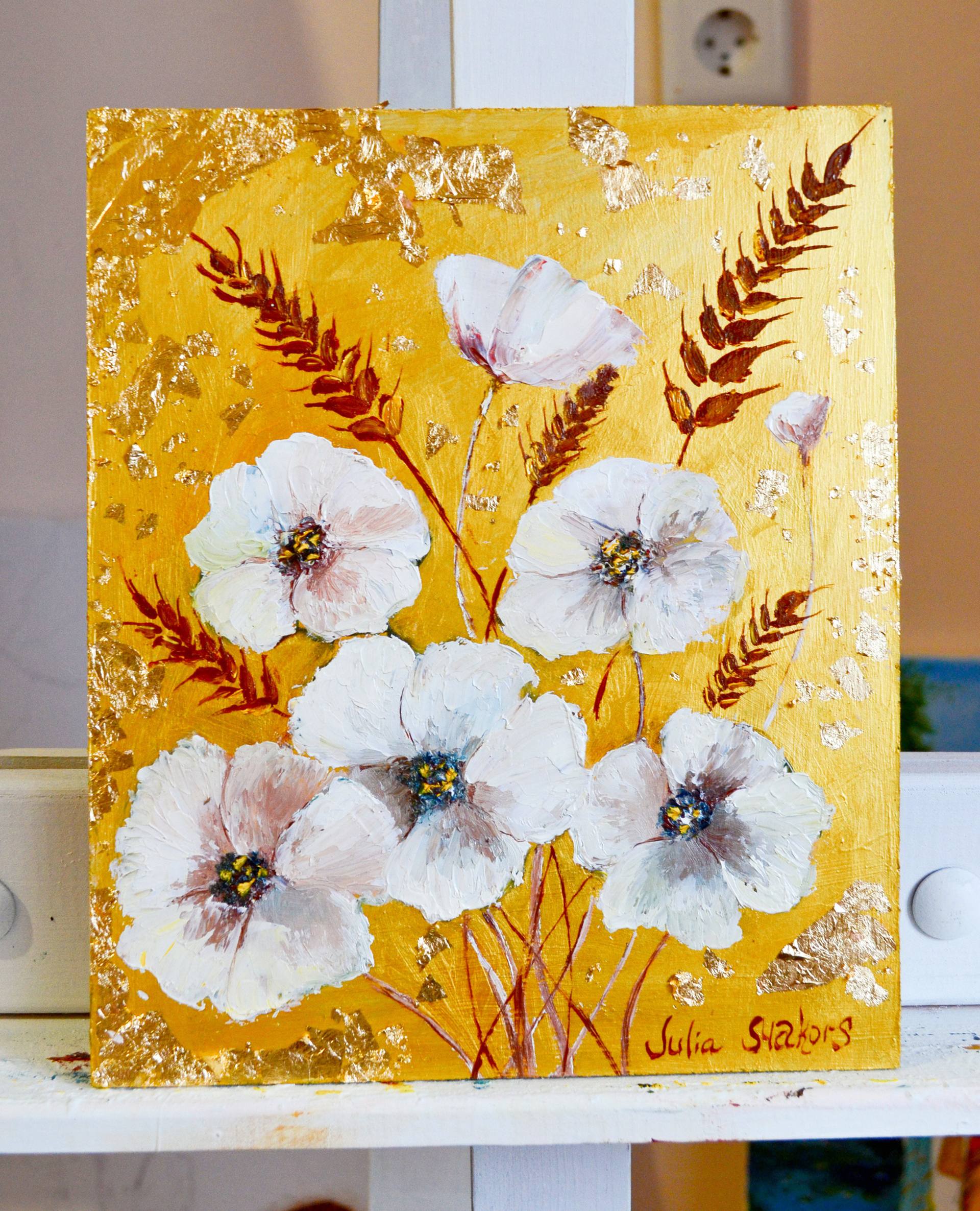 Floral Magic Original Painting Acrylic Oil Gold Petal Painting By Julia Makors Saatchi Art