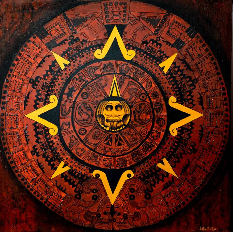 Aztec Calendar ORIGINAL Acrylic Painting Painting By Julia Makors   7505320 HSC00001 7 