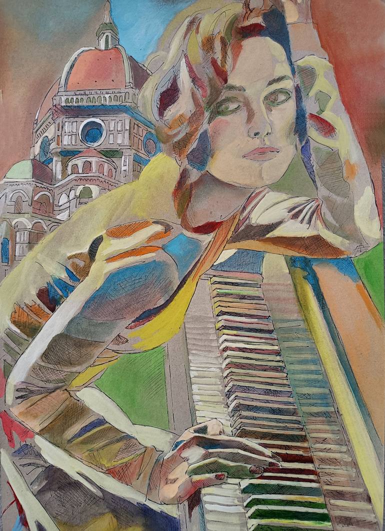 Original Art Deco Music Painting by Paola Imposimato