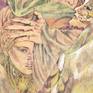 Drawing made with pencil and pastels on paper inspired by the glow of winter, on which will soon loom the evening surrounded by its cloak of darkness. The cold and penetrating oriental wind, in the slender soul of a ray of sun, freezes words and music dissipated in the breath.