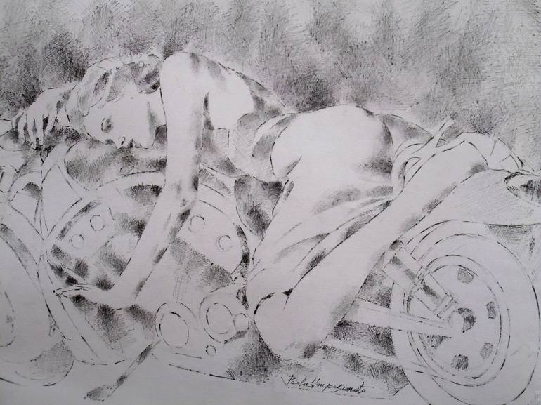Original Motorcycle Drawing by Paola Imposimato