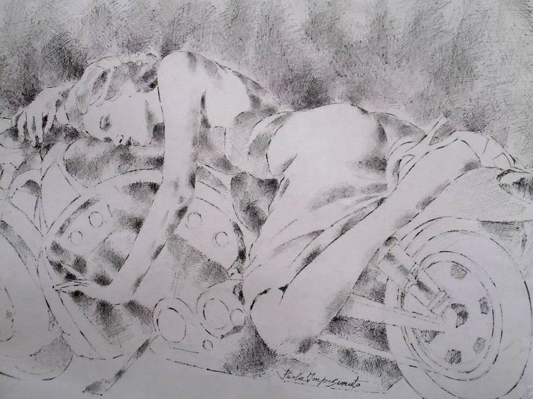 Original Figurative Motorcycle Drawing by Paola Imposimato