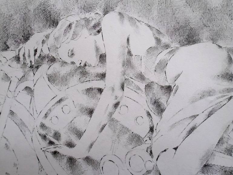 Original Figurative Motorcycle Drawing by Paola Imposimato