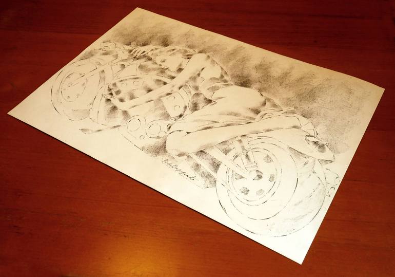 Original Motorcycle Drawing by Paola Imposimato