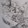 Ink drawing on cardboard inspired by a homeless man asleep with his "traveling companion", a small dog. Immersed in his dream world, a fairy-like entity appears to him in a dream and seems to be watching over him