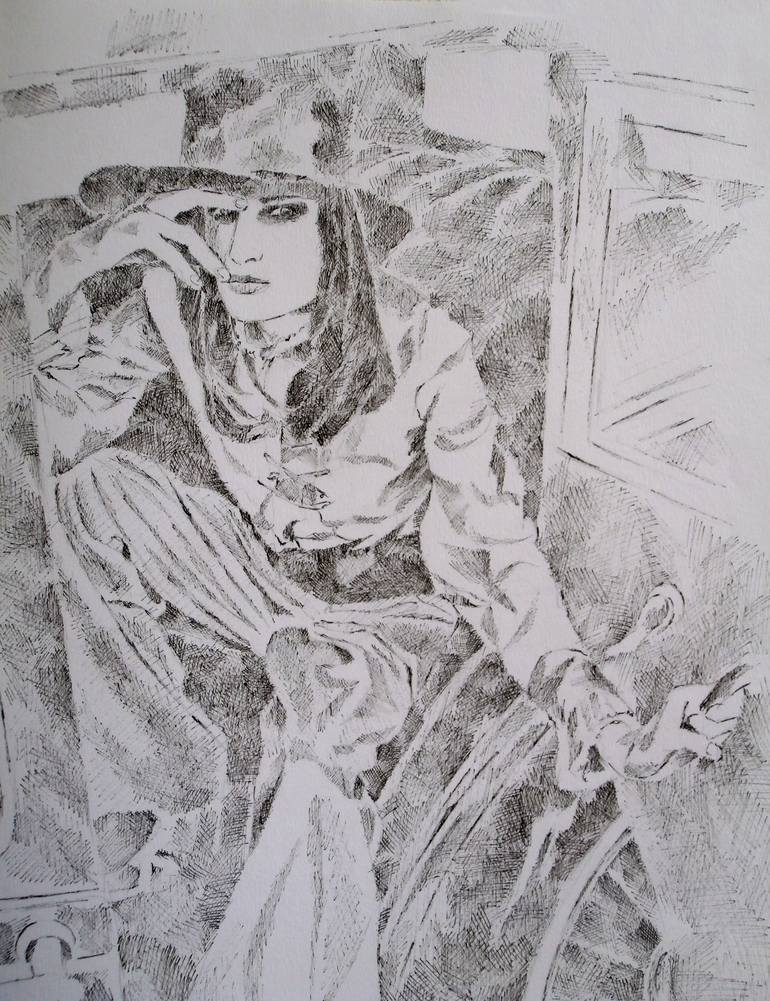 Original Art Deco Women Drawing by Paola Imposimato