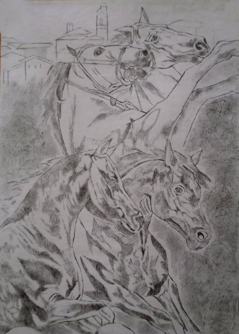 Original Figurative Horse Drawing by Paola Imposimato