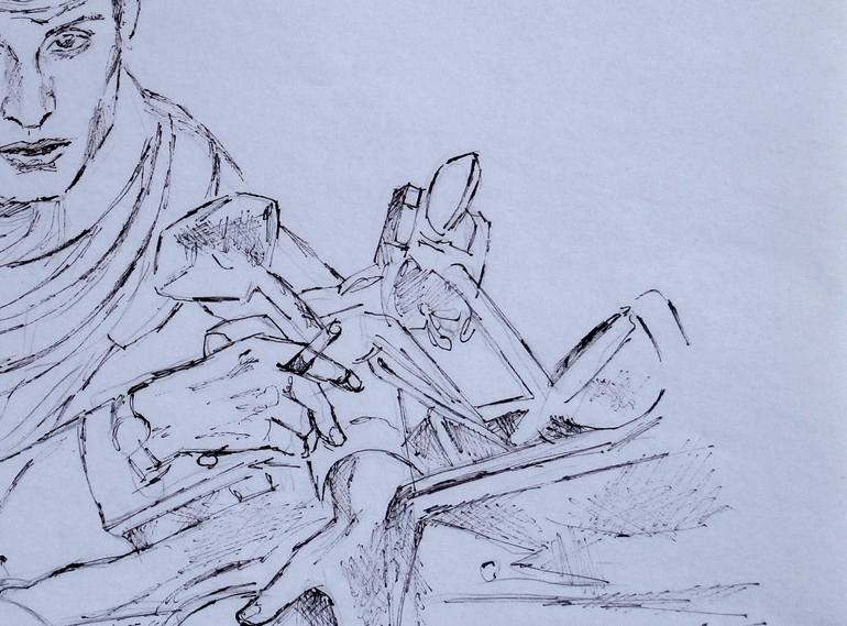 Original Figurative Motorcycle Drawing by Paola Imposimato