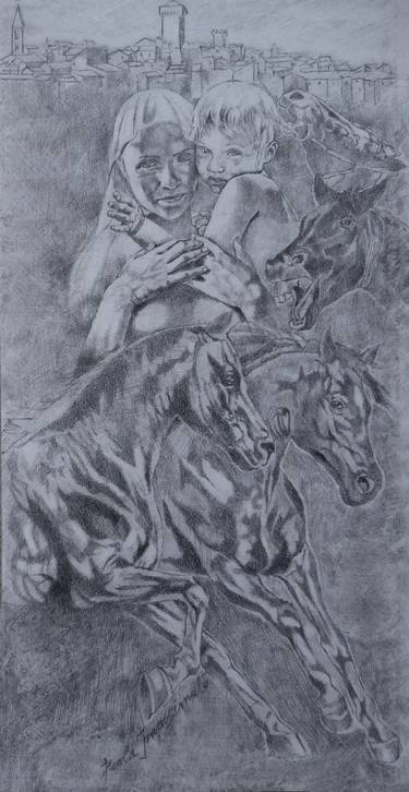 Print of Figurative Horse Drawings by Paola Imposimato