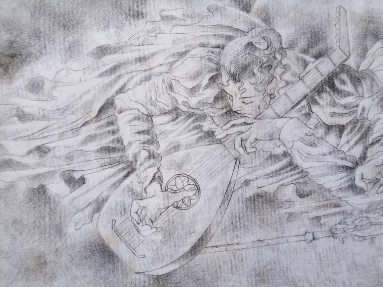 Original Art Nouveau Music Drawing by Paola Imposimato