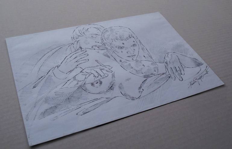 Original Figurative Erotic Drawing by Paola Imposimato