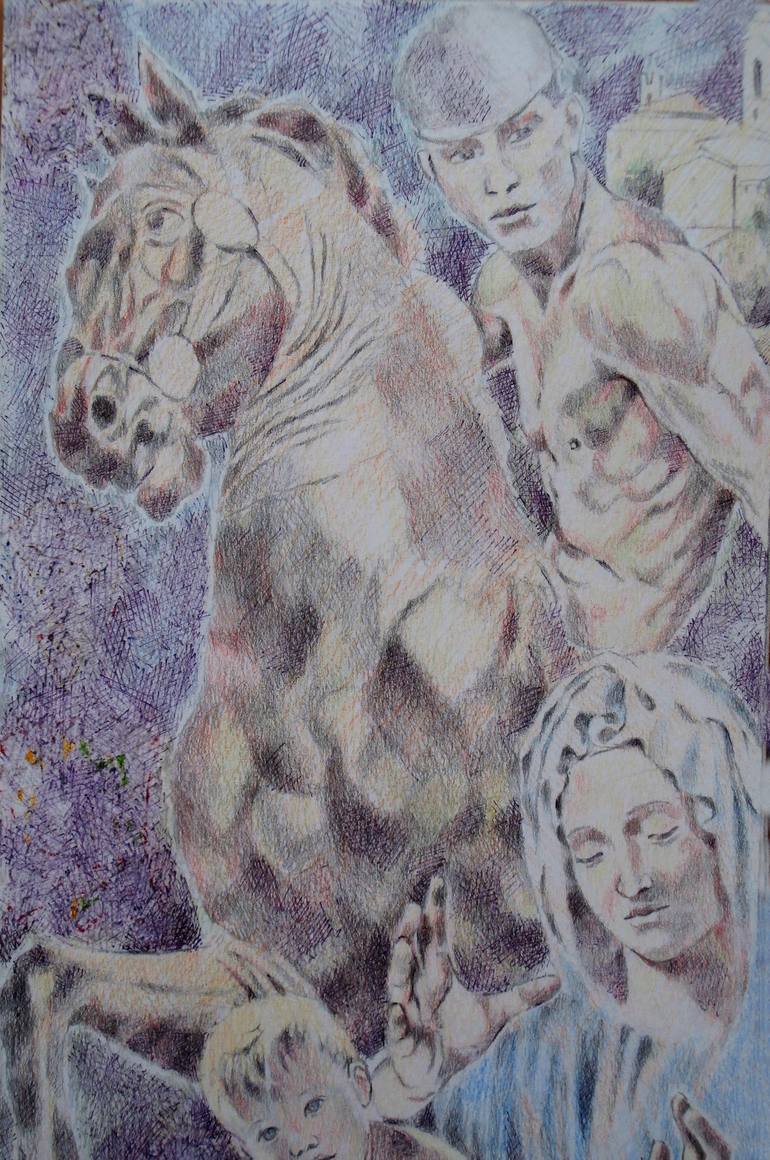 Original Figurative Horse Drawing by Paola Imposimato