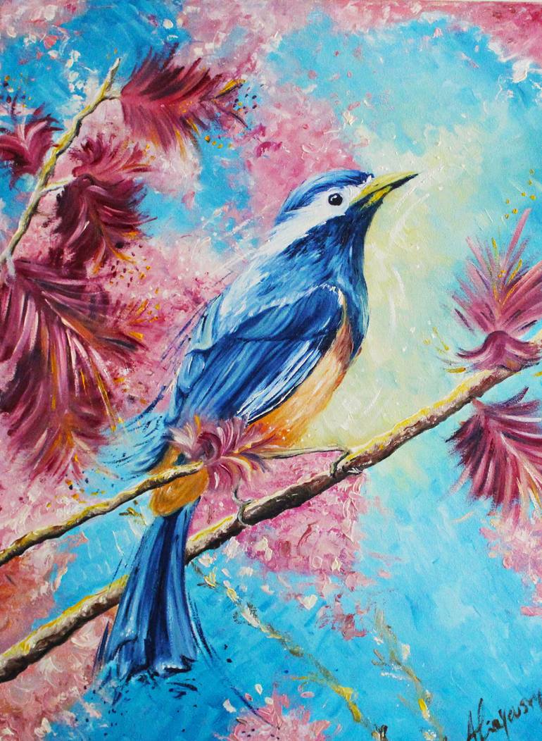 the blue bird Painting by Alia Yousry | Saatchi Art