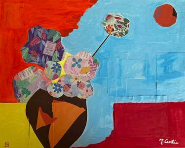 Original Abstract Expressionism Floral Collage by Mona Curtis