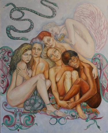 Fallen Angels, Original One of a Kind Oil Painting thumb