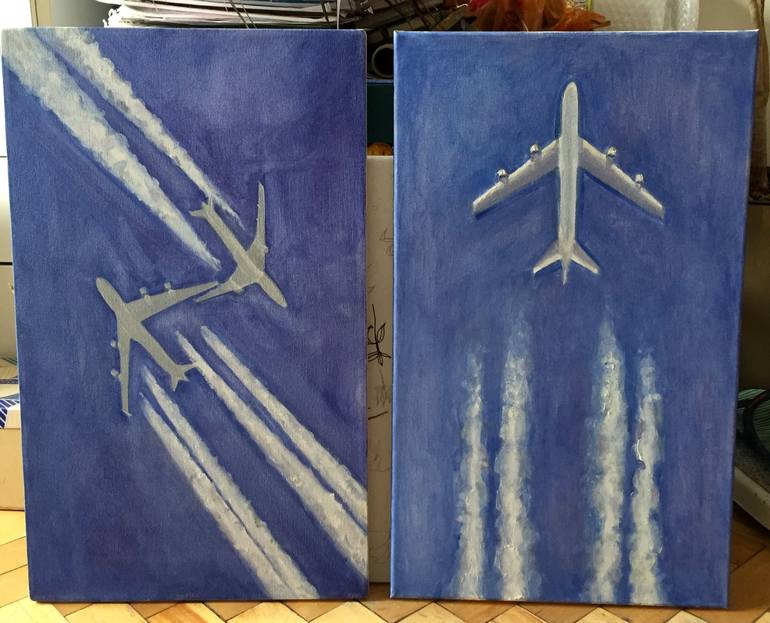 Original Airplane Painting by Nina Zemlynaya