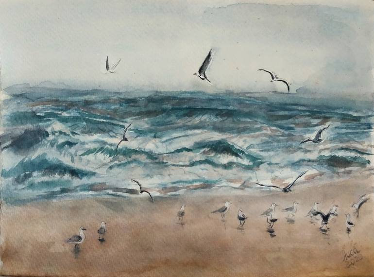 Seagull on the Beach Watercolor Print from my Original Watercolor Painting
