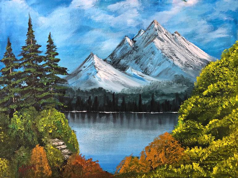 Bob Ross style Oil Painting 18x24 Canvas Original “Reflections