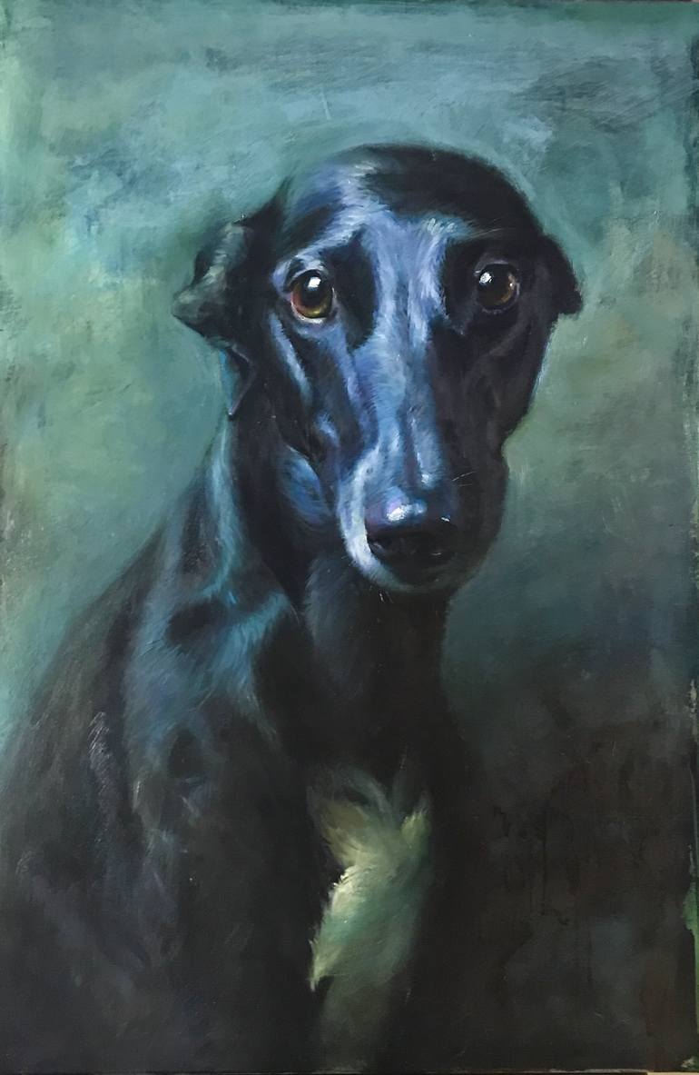 Black grey hound Painting by Regina Lyubovnaya | Saatchi Art