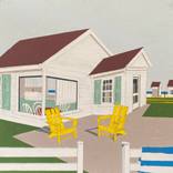 Beach Cottage with Yellow Adirondacks by Gustave Carlson