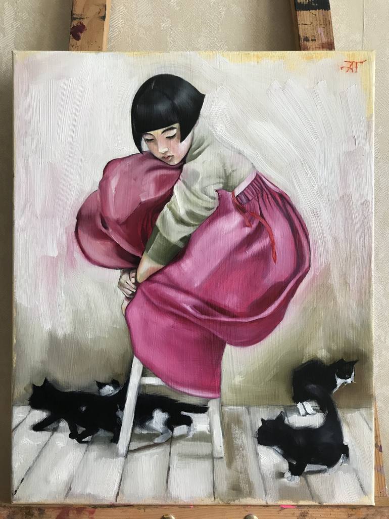 Original Contemporary Cats Painting by Anastasia Terskih
