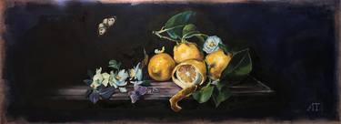 STILL LIFE WITH LEMONS, TEA ROSE AND BUTTERFLIES thumb