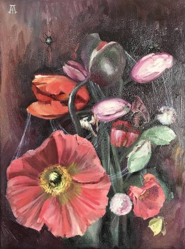 Original oil painting on canvas 'Ager Papáver et Tulips' thumb
