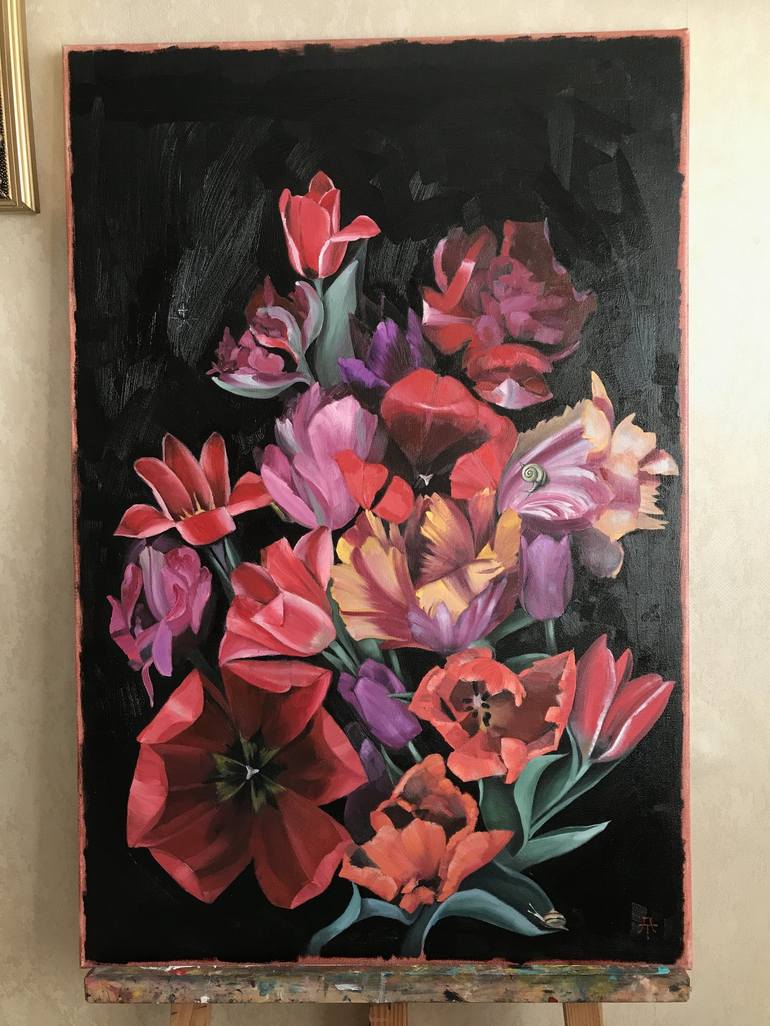 Original Art Deco Floral Painting by Anastasia Terskih