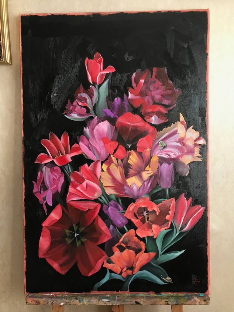 Original Art Deco Floral Painting by Anastasia Terskih