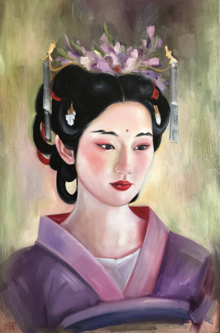 HANFU GIRL PORTRAIT IN LILAC CLOTHES Painting By Anastasia Terskih ...