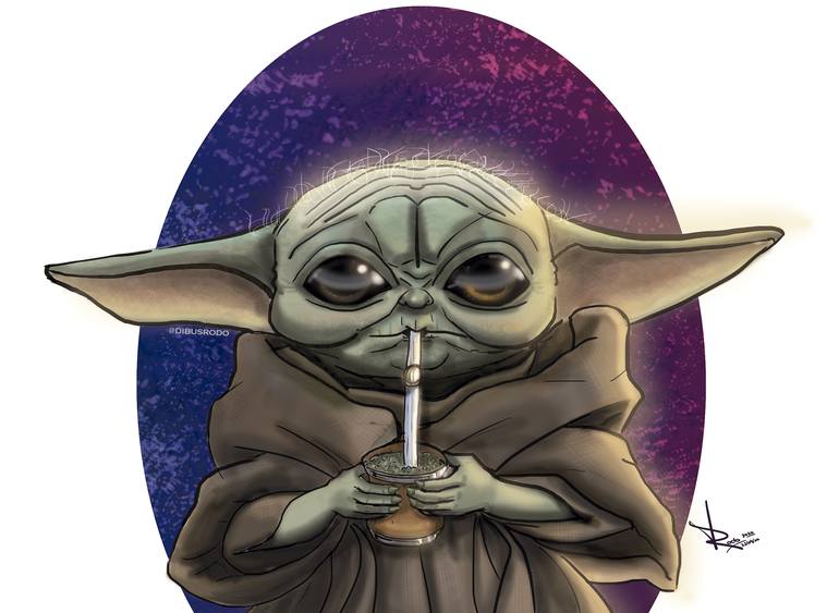 Digital painting Baby Yoda - Limited Edition of 999 Mixed Media by