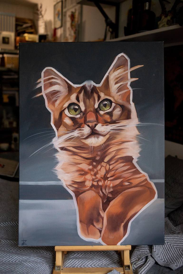 Original Realism Cats Painting by Kateryna Zelenska