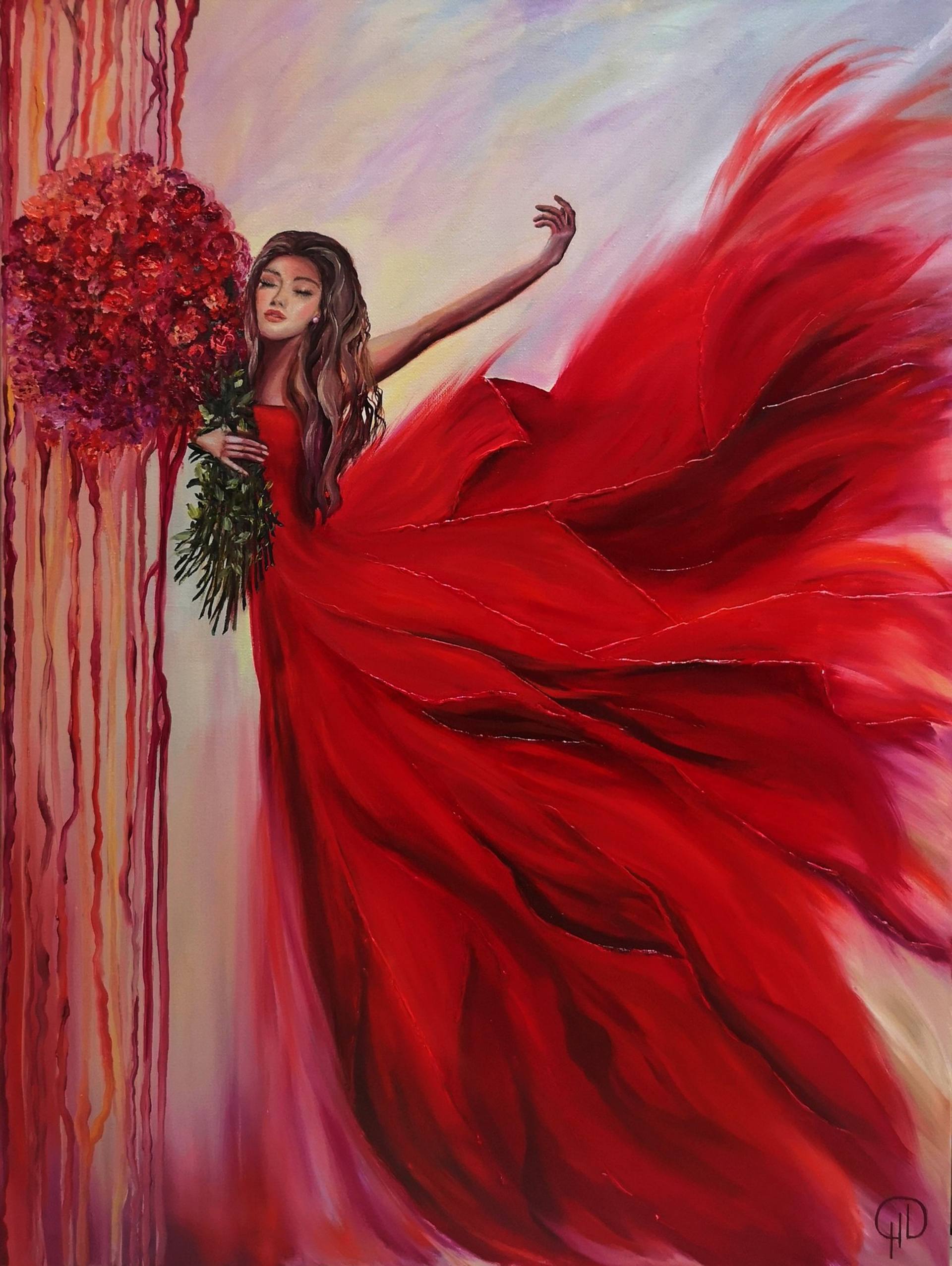 lady in red dress painting Woman In Red Dress Acrylic Painting On C, Painting by Filip Petrovic
