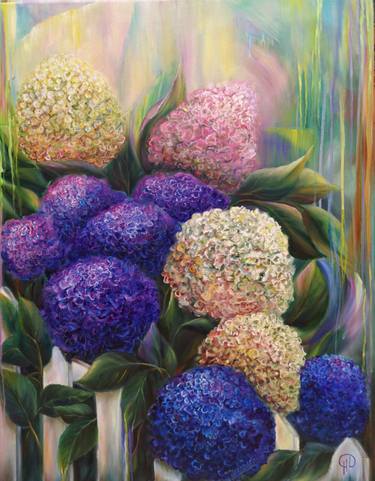 Summer in hydrangeas, Hydrangea flowers, hydrangea, hydrangea painting, blue hydrangeas, white hydrangeas, painting with flowers thumb