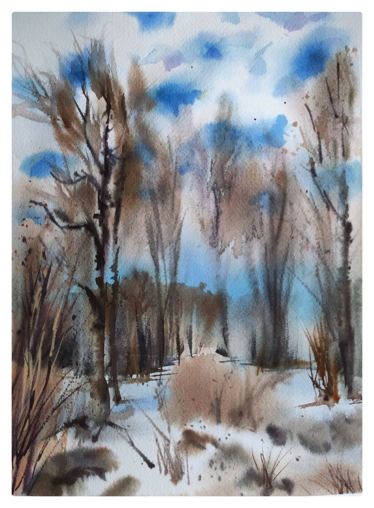 fotografering interferens hit Watercolor landscape Winter Nature Painting by Irina Pronina | Saatchi Art