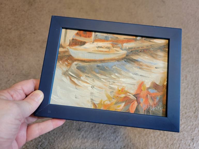 Original Impressionism Boat Painting by Mary Hubley