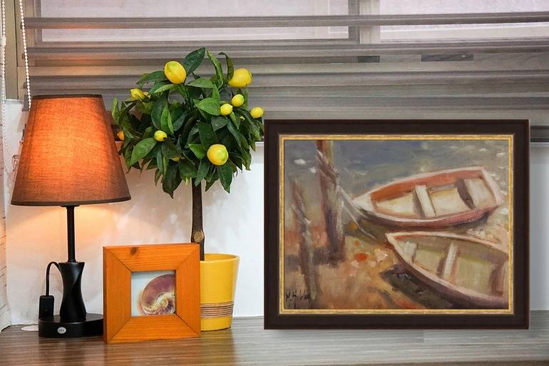 Original Impressionism Boat Painting by Mary Hubley