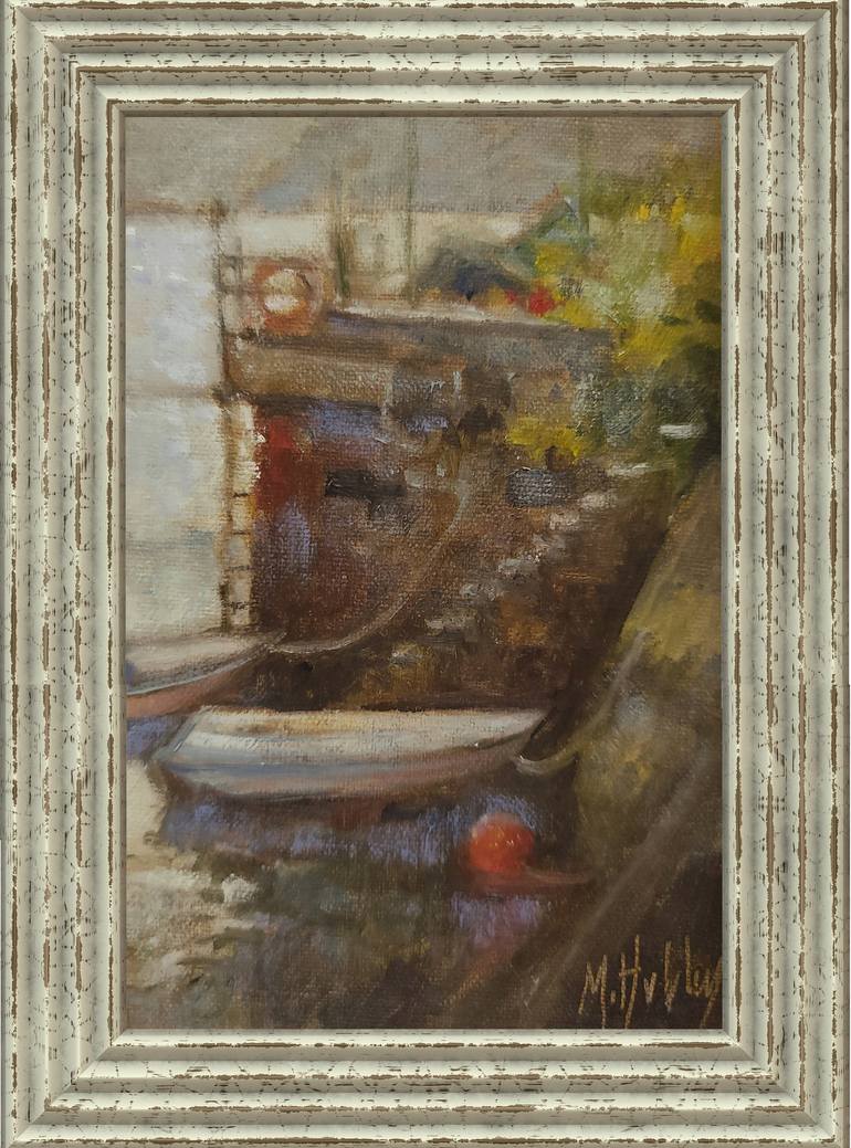 Original Impressionism Boat Painting by Mary Hubley