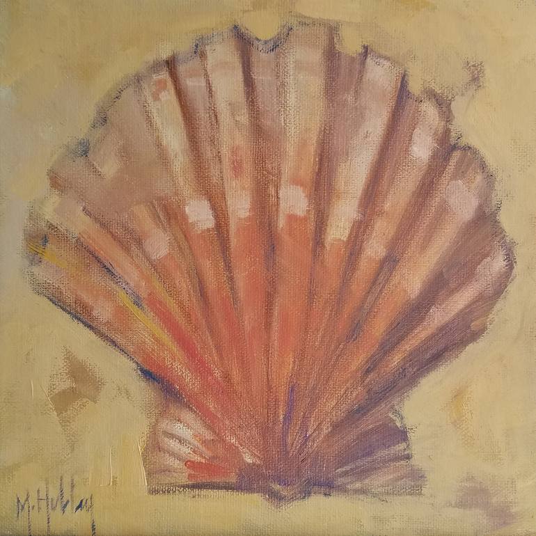 Red Scallop Shell Painting by Mary Hubley