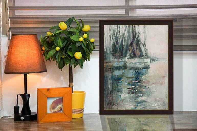 Original Impressionism Boat Painting by Mary Hubley
