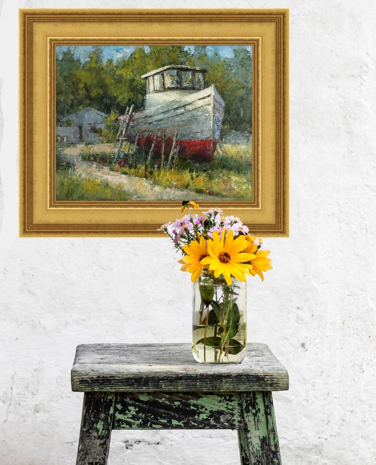Original Impressionism Boat Painting by Mary Hubley