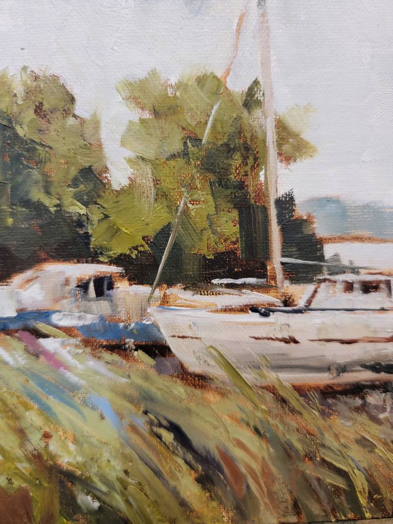 Original Impressionism Boat Painting by Mary Hubley