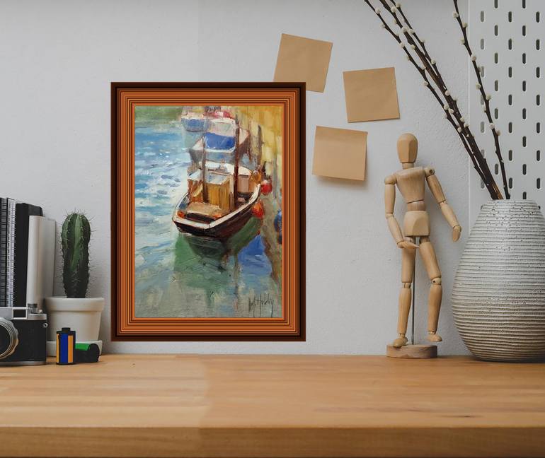 Original Impressionism Boat Painting by Mary Hubley