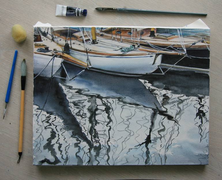 Original Modern Sailboat Painting by Anastasia Zakharova