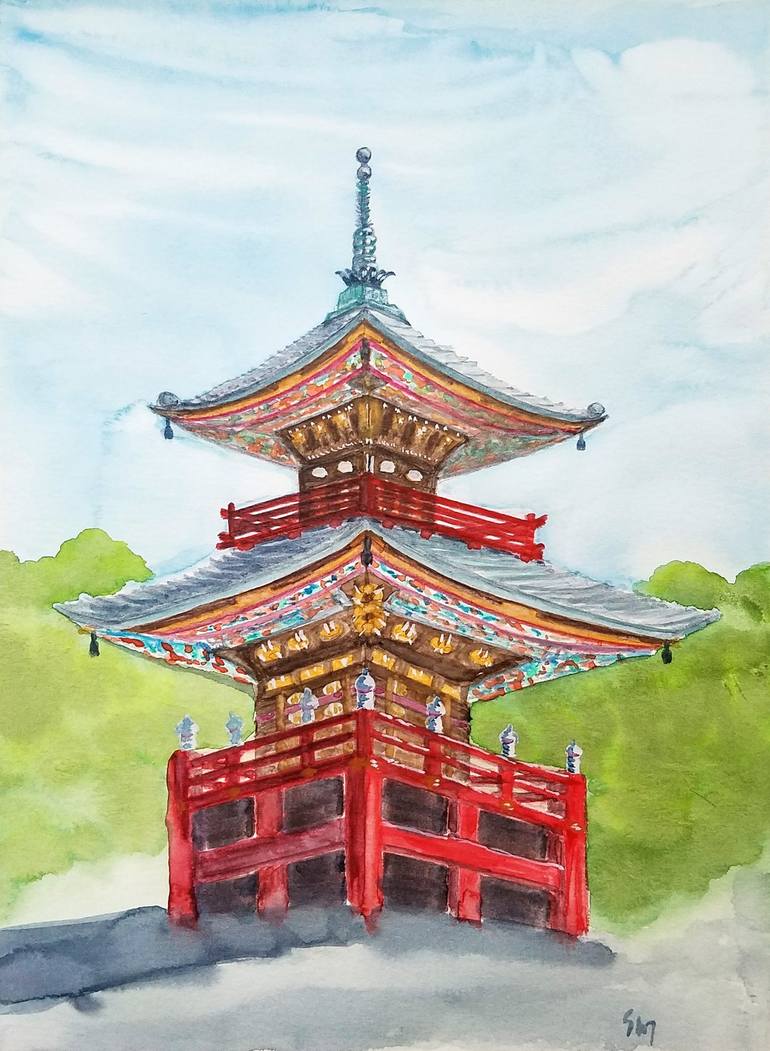 Japanese Landscape Watercolor by L Vt